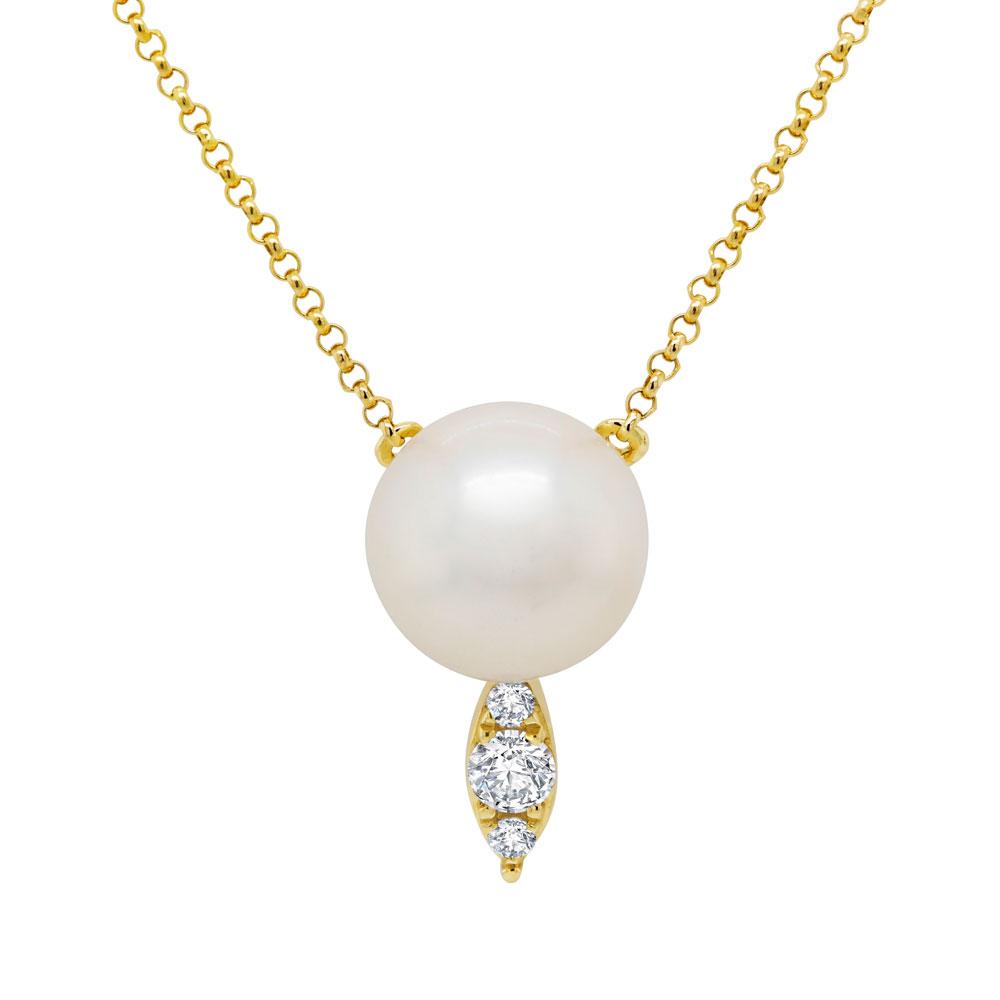 14k Gold Pearl and 0.11ct Diamond Pendant, Available in White, Rose and Yellow Gold