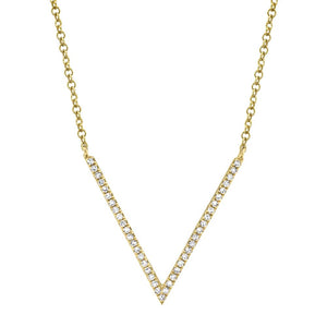 14K Gold 0.12Ct Diamond V Necklace, Available in White, Rose and Yellow Gold