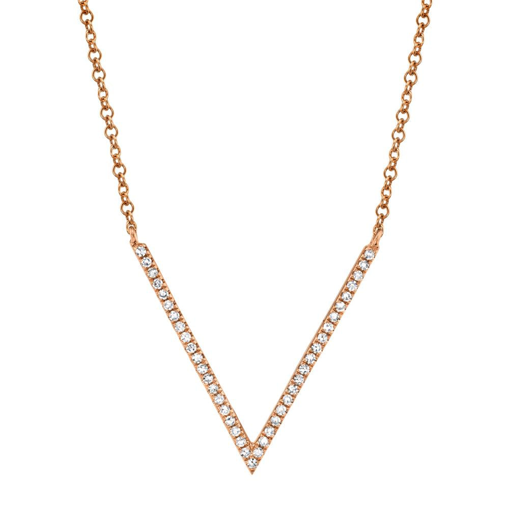 14K Gold 0.12Ct Diamond V Necklace, Available in White, Rose and Yellow Gold