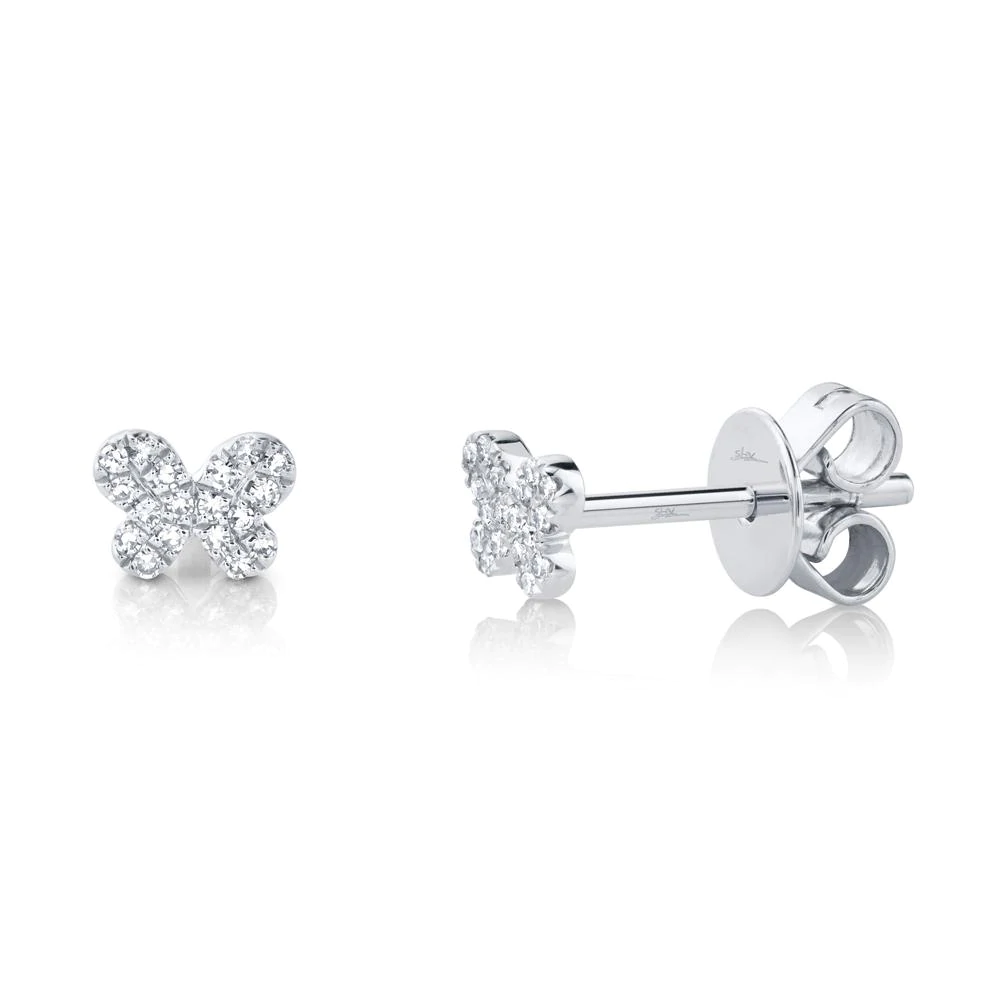 14k White Gold 0.07Ct Diamond Pave Butterfly Earring