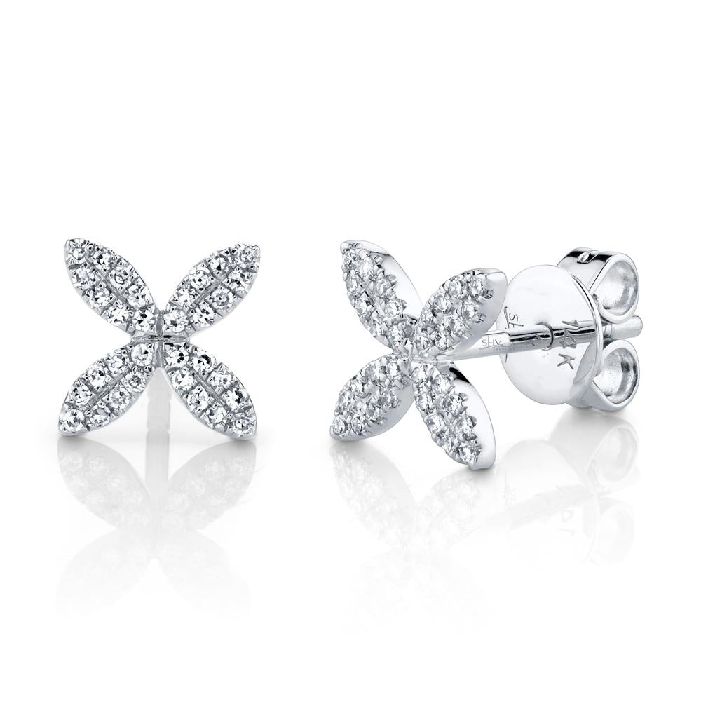 14k Gold 0.16 Carat Diamond Flower Earring, Available in White, Rose and Yellow Gold