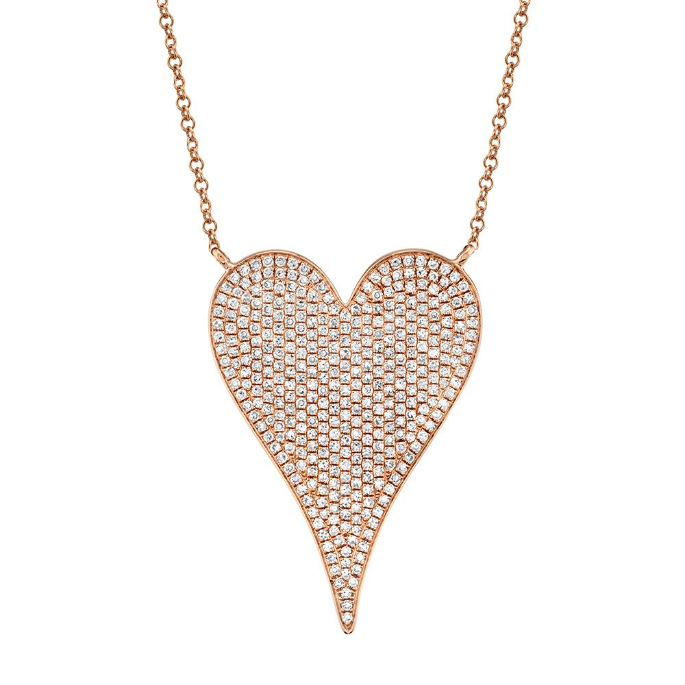 14k Gold Diamond Pave Heart Necklace. Available in 4 Diamond Weights in White, Rose or Yellow