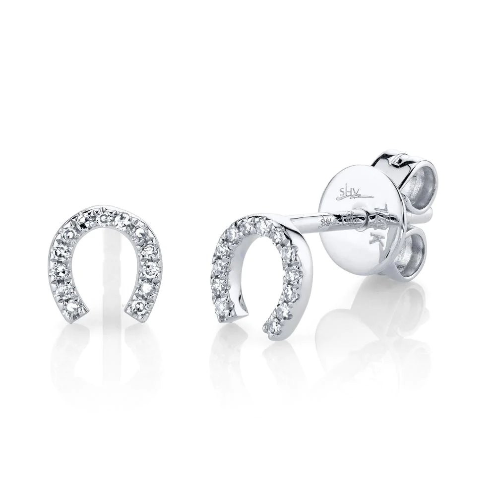 14k Gold 0.06Ct Diamond Horseshoe Stud Earring, available in White, Rose and Yellow Gold