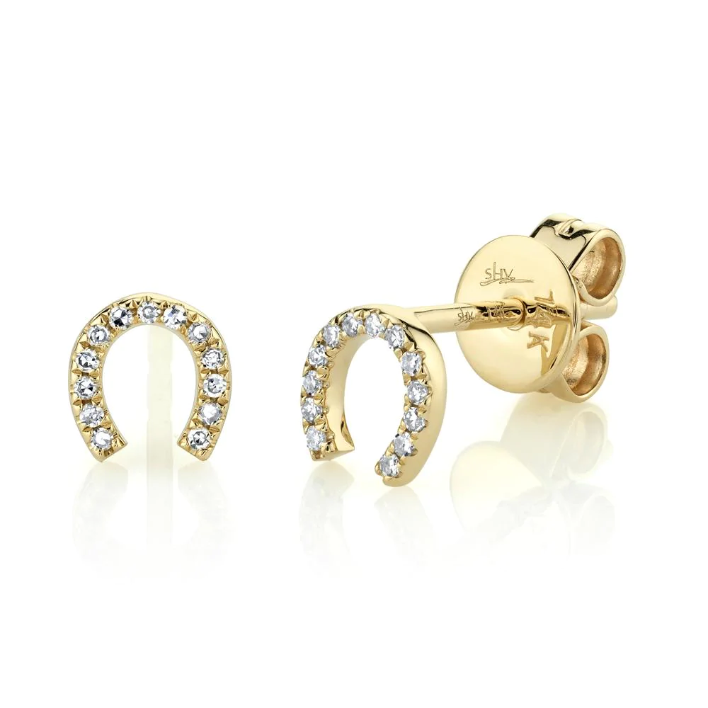 14k Gold 0.06Ct Diamond Horseshoe Stud Earring, available in White, Rose and Yellow Gold