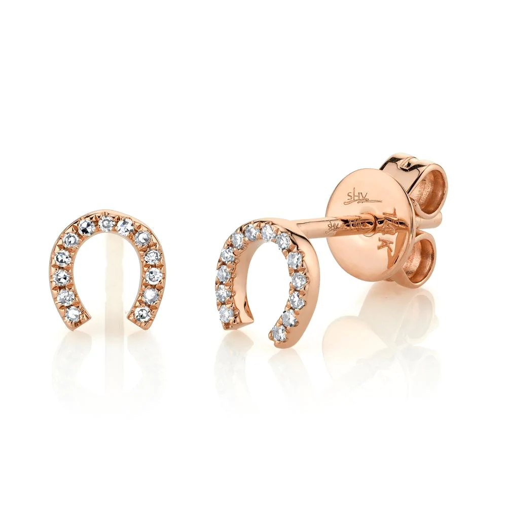 14k Gold 0.06Ct Diamond Horseshoe Stud Earring, available in White, Rose and Yellow Gold