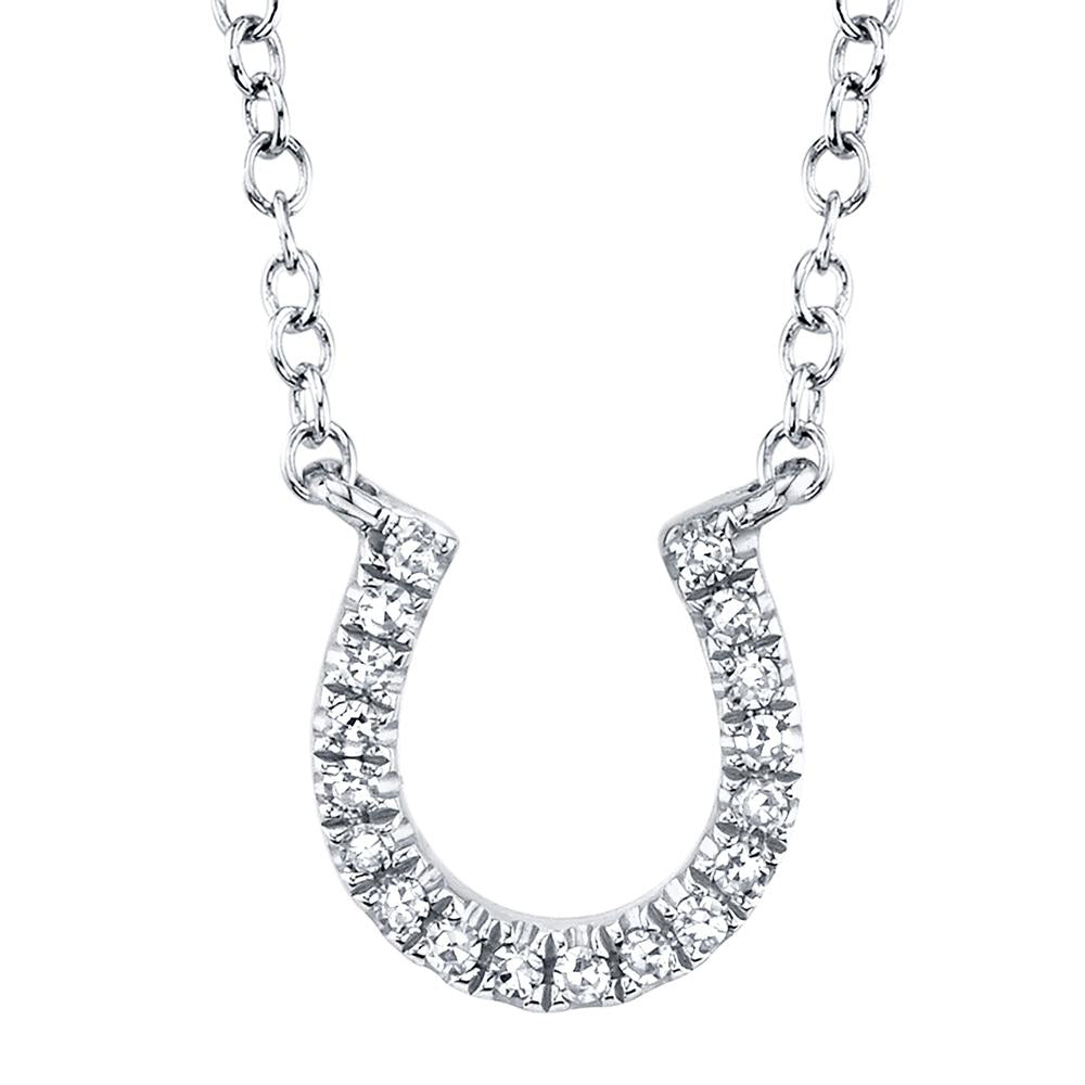 14k 0.06 Carat Diamond Horseshoe Pendant, Available in White or Yellow Gold.