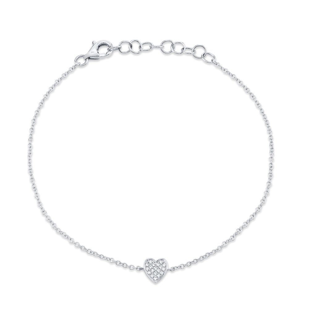 14k Gold 0.04Ct Diamond Heart Bracelet, Available in White, Rose and Yellow Gold