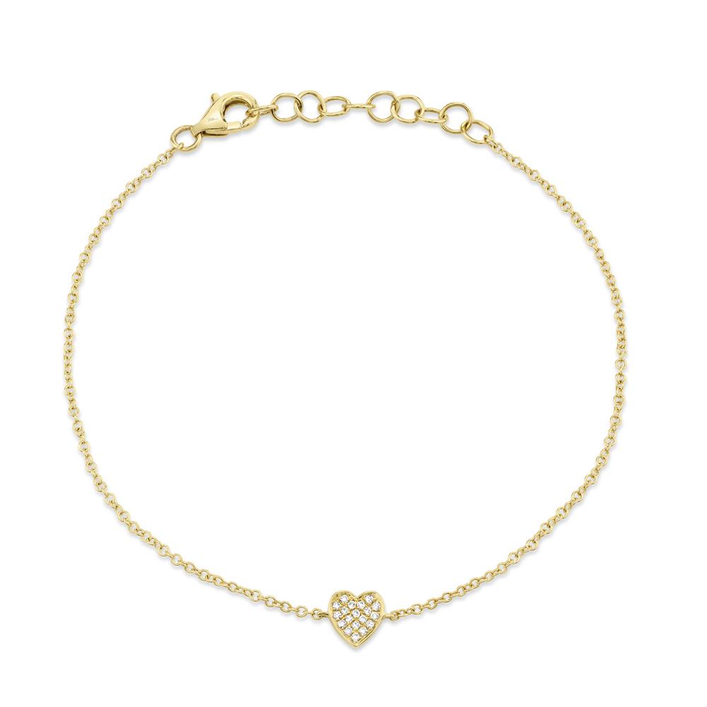 14k Gold 0.04Ct Diamond Heart Bracelet, Available in White, Rose and Yellow Gold