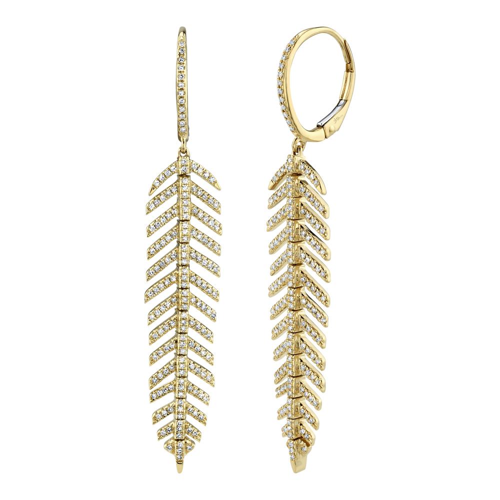 14k 0.60Ct Diamond Feather Earring, Available in in White, Rose and Yellow Gold