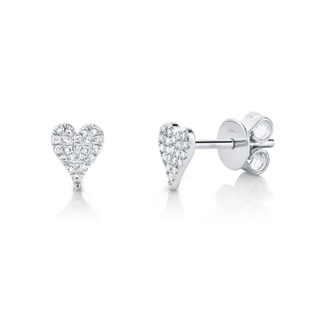 14k Gold 0.10Ct Diamond Heart Earrings, Available in White, Rose and Yellow Gold