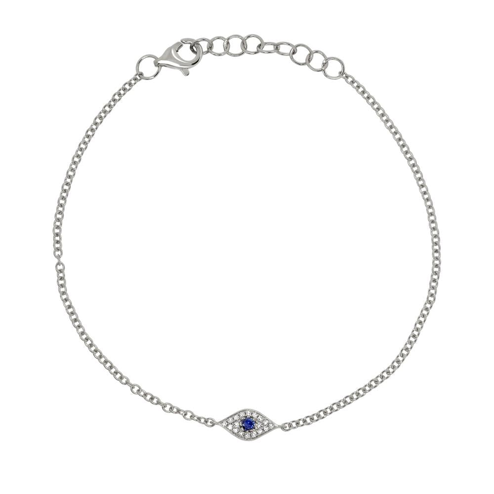 14K Gold 0.06Ct Sapphire, 0.04Ct Diamond Eye Bracelet, Available in White, Rose and Yellow Gold