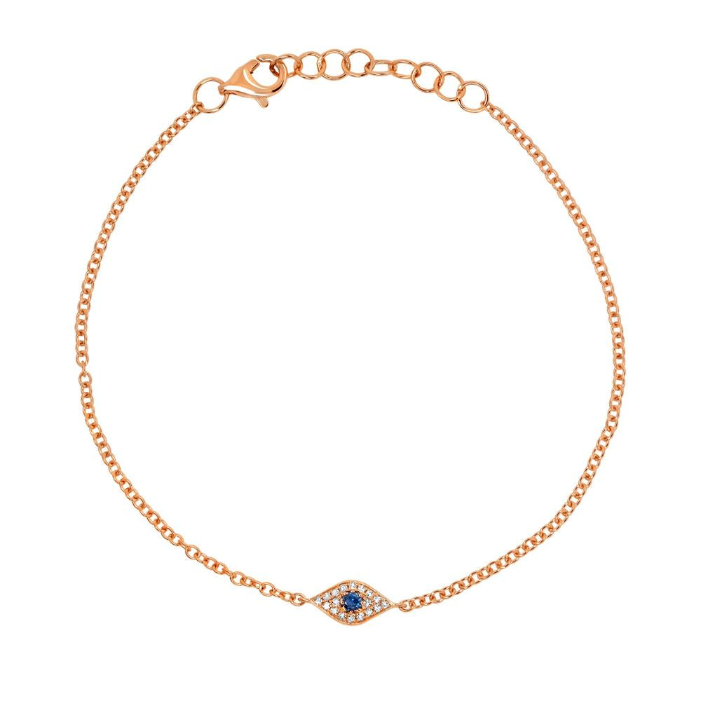 14K Gold 0.06Ct Sapphire, 0.04Ct Diamond Eye Bracelet, Available in White, Rose and Yellow Gold