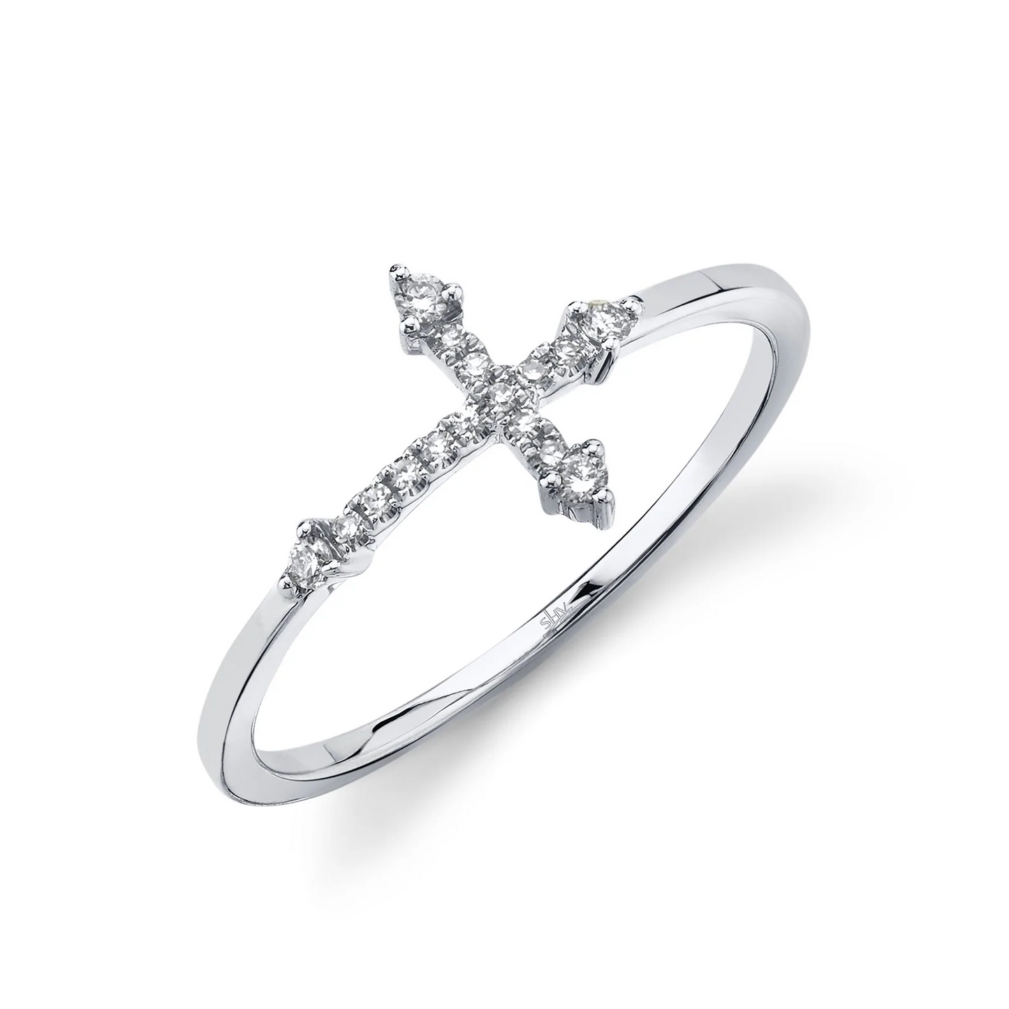 14k White Gold 0.09Ct Diamond Cross Ring, Available in White, Rose and Yellow Gold