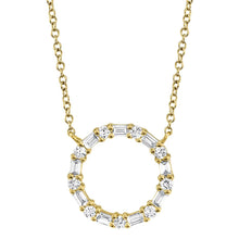 Load image into Gallery viewer, 14k 0.29Ct Baguette and Round Diamond Circle Necklace, Available in White, Rose and Yellow Gold
