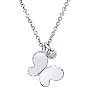 14k Gold 0.02Ct Diamond Butterfly Charm Necklace, Available in White, Rose and Yellow Gold