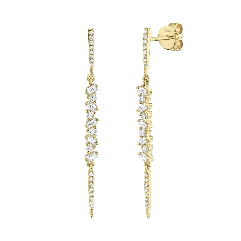 14k Gold 0.46Ct Baguette and Round Diamond Dangle Earring, available in White, Rose and Yellow Gold