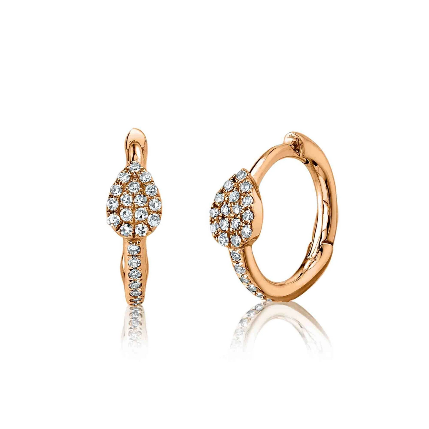 14k Gold 0.11Ct Diamond Earring with Pear Shape and Hoop, Available in White, Rose and Yellow Gold