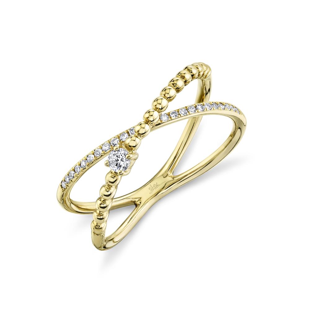 14k Yellow Gold 0.12 Ct Diamond Bridge Ring with 23 Diamonds