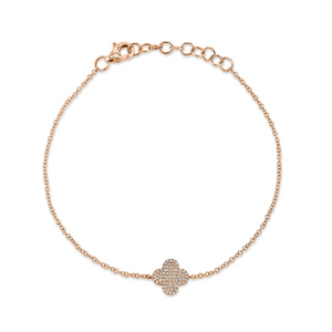 14k Gold 0.16Ct Diamond Pave' Clover Bracelet, Available in White, Rose and Yellow Gold