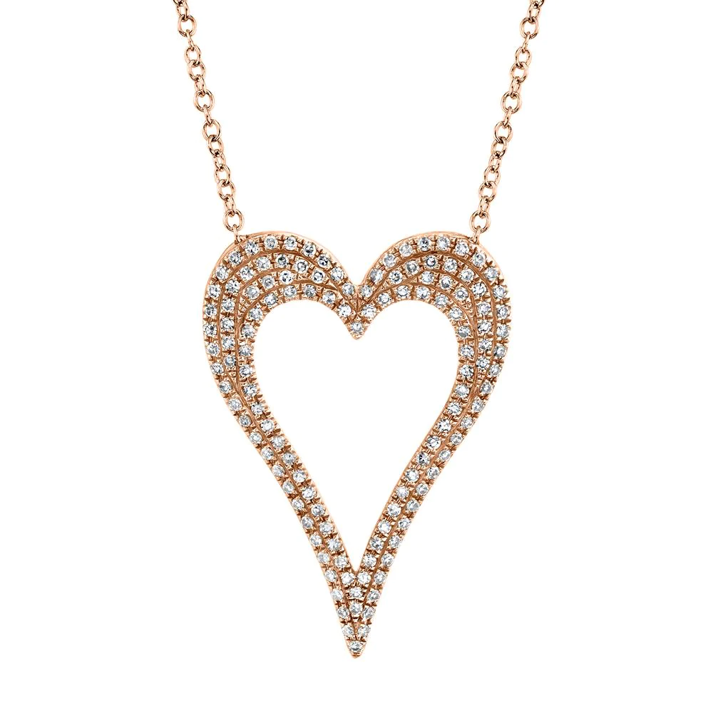 14k Gold 0.31Ct Diamond Heart Necklace, Available in White, Rose and Yellow Gold