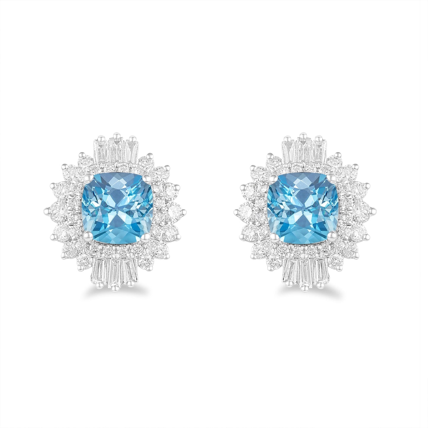 14K White Gold 1.95Ct Aquamarine, 0.71Ct Diamond Earring