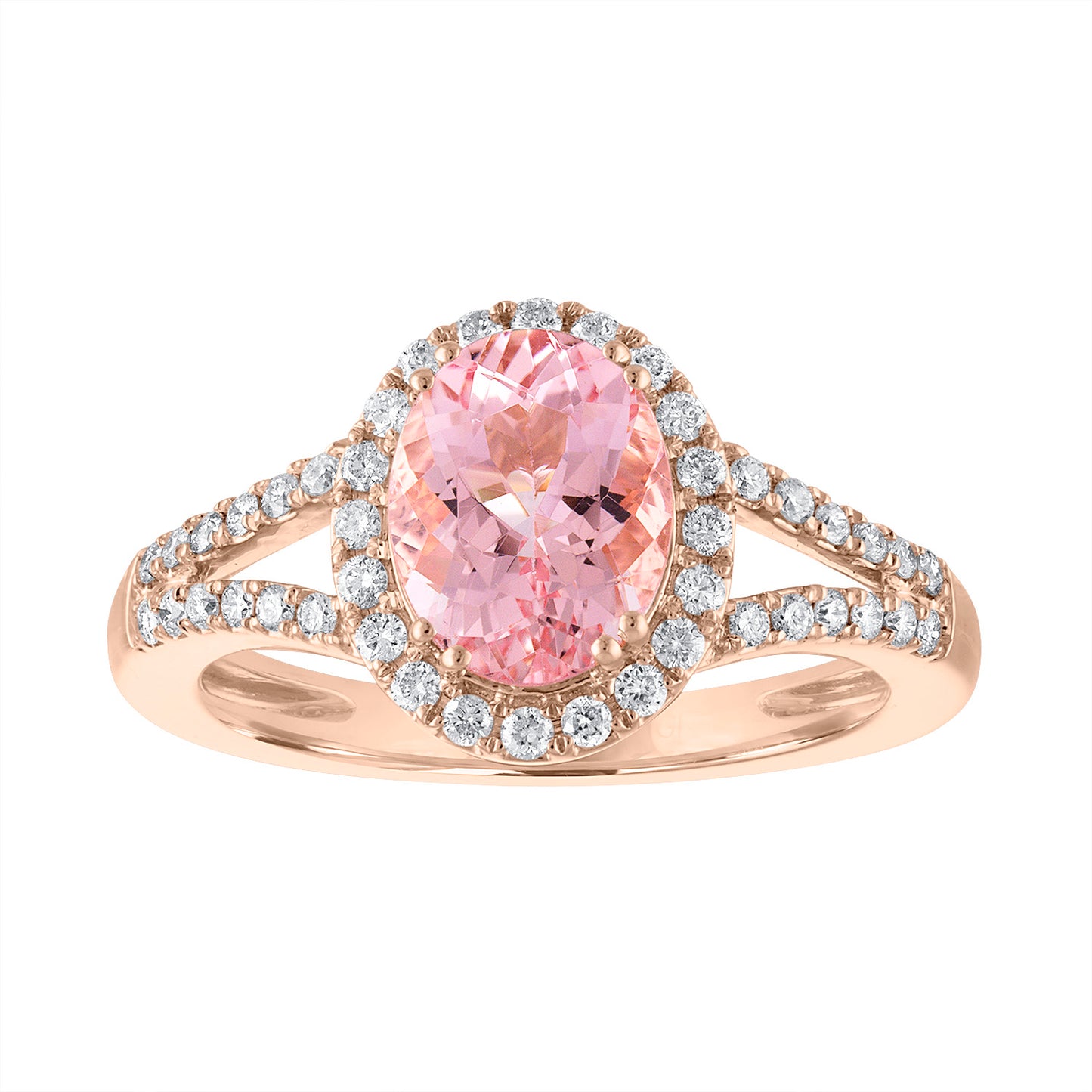 14k Rose Gold 1.70Ct Morganite, 0.35Ct Diamond Ring