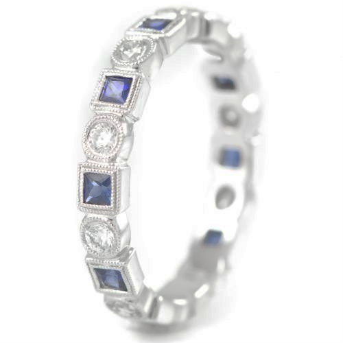 14k White Gold 0.86 Ct Sapphire, 0.31 Ct Diamond Eternity Band