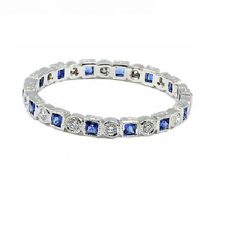 14k White Gold 0.86 Ct Sapphire, 0.31 Ct Diamond Eternity Band