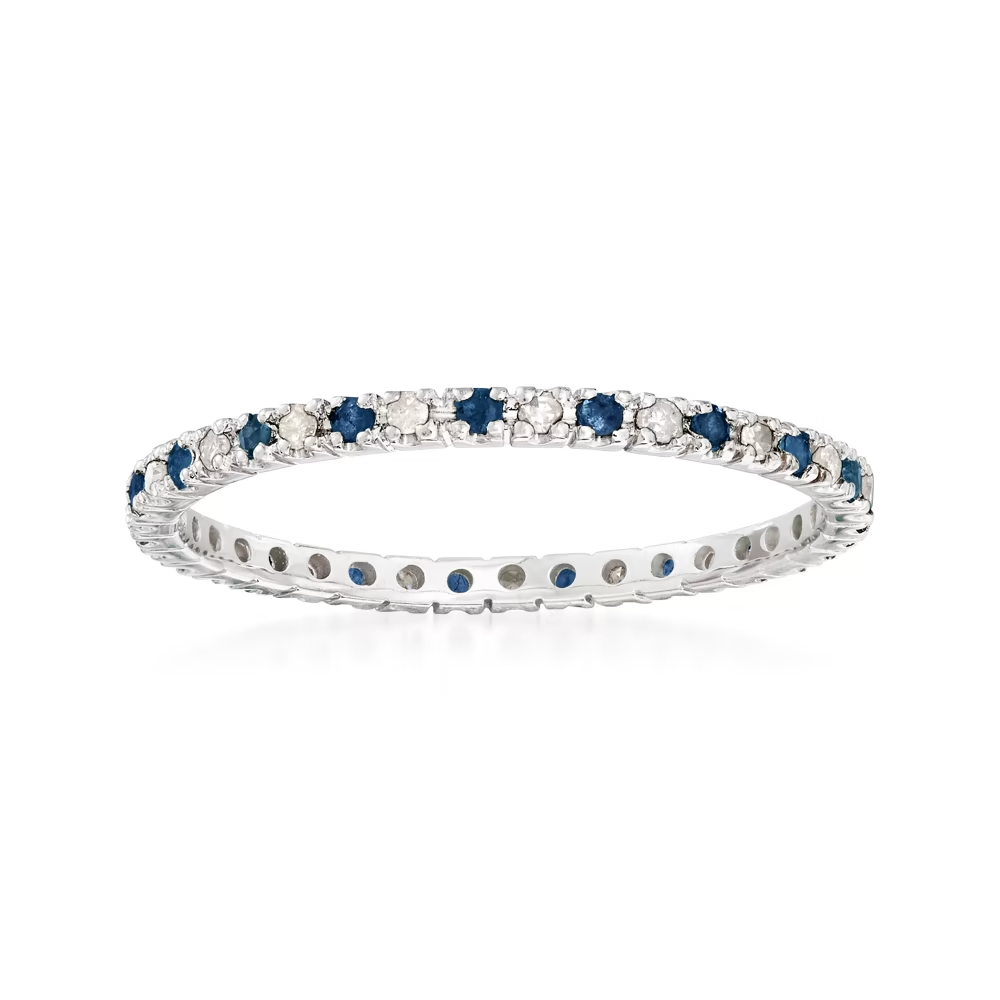14k White Gold 0.64 Ct Sapphire, 0.46 Ct Diamond Eternity Band
