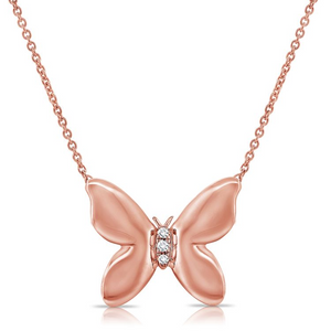 14k Gold 0.02Ct Diamond Butterfly Necklace, available in White, Rose and Yellow Gold