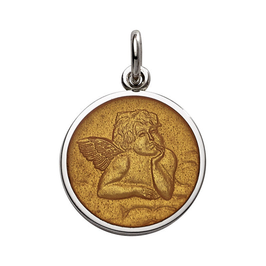 Sterling Silver Enamel Cherub Round Medal