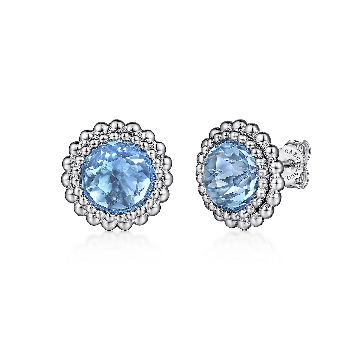 Gabriel Sterling Silver Faceted Swiss Blue Topaz Bujukan Stud Earrings