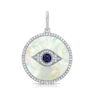 14k Gold Mother of Pearl, Sapphire and Diamond Eye Charm, available in White and Yellow Gold