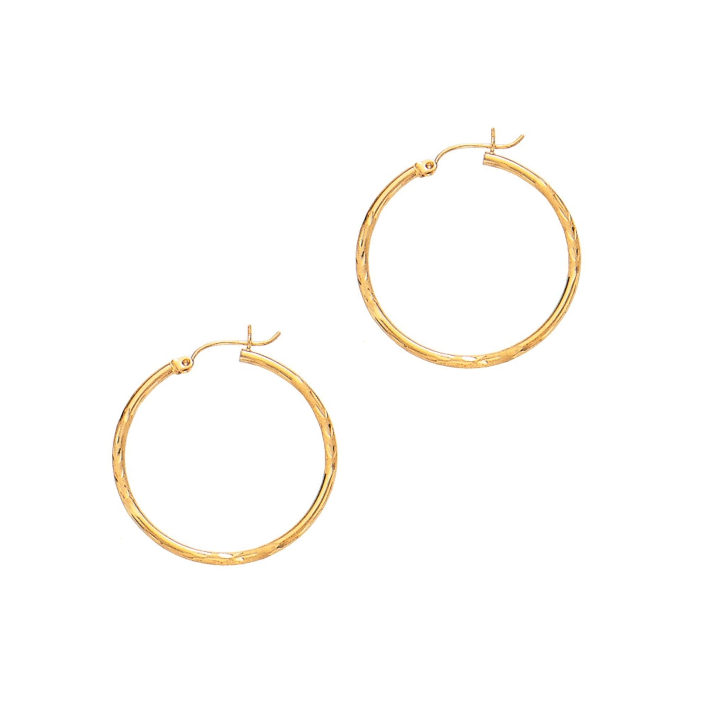 14K Yellow Gold 2x30mm Diamond Cut and Polished Design Hoop Earring