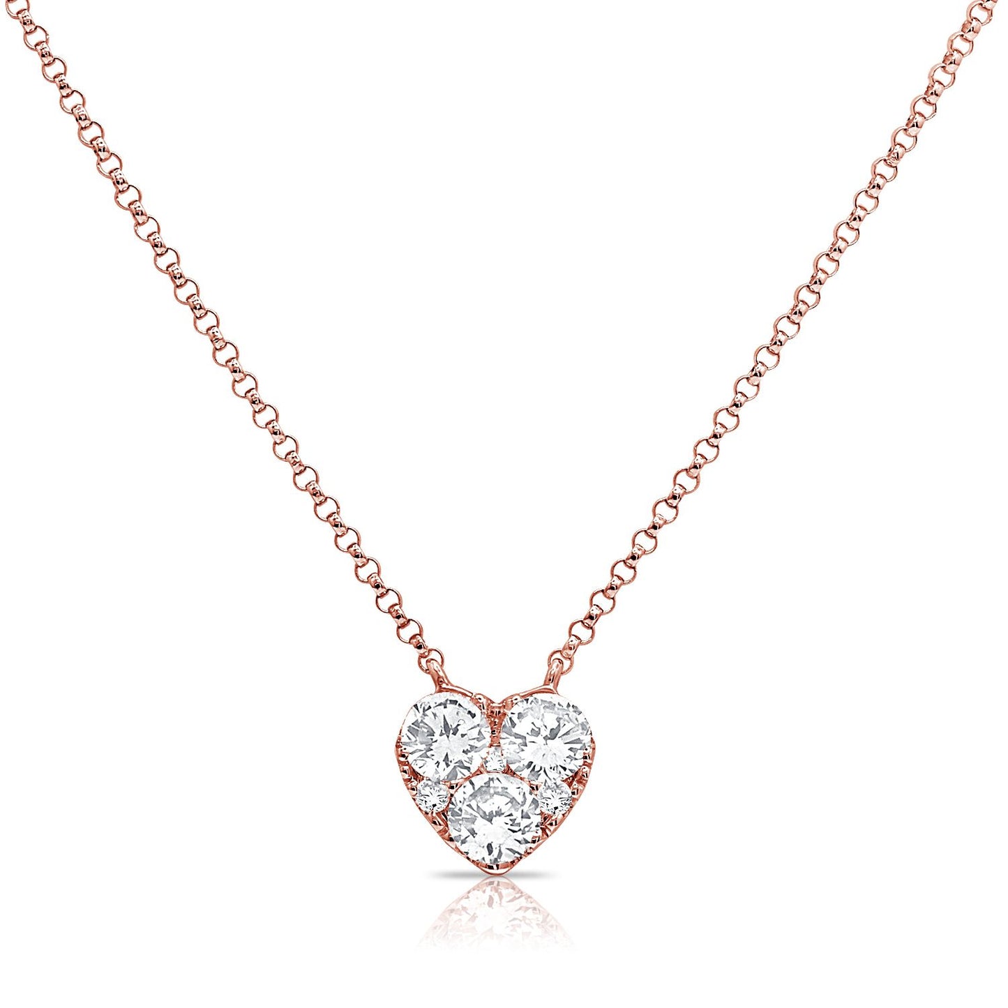 14k 0.80 Ct Diamond Heart Necklace, available in White, Rose and Yellow Gold