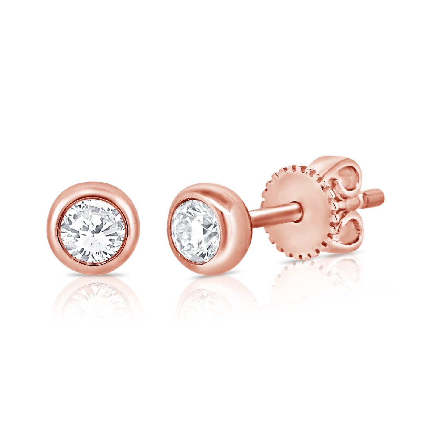 14k Gold 0.22 Carat Diamond Bezel set Diamond Earring, Available in White, Rose and Yellow Gold