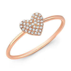 14k Gold 0.12 Carat Diamond Heart Ring, Available in White, Rose and Yellow Gold