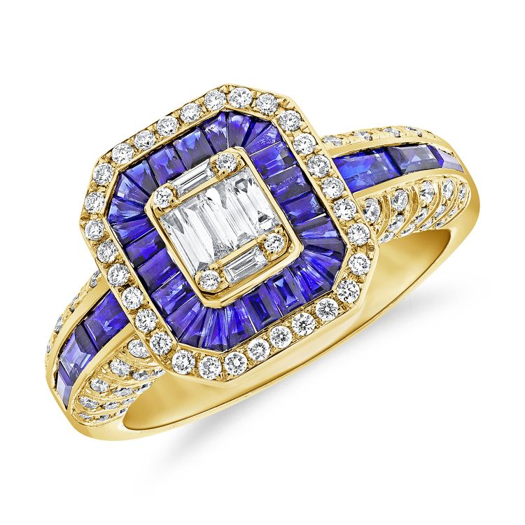 14k Gold 1.75 Ct Sapphire, 0.60 Ct Diamond Ring, available in White, Rose and Yellow Gold