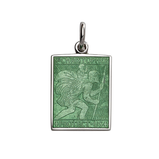 Sterling Silver Enamel St. Christopher Rectangle Medal