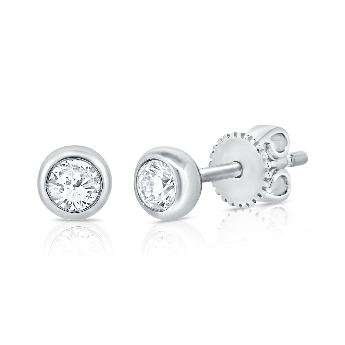 14k Gold 0.22 Carat Diamond Bezel set Diamond Earring, Available in White, Rose and Yellow Gold
