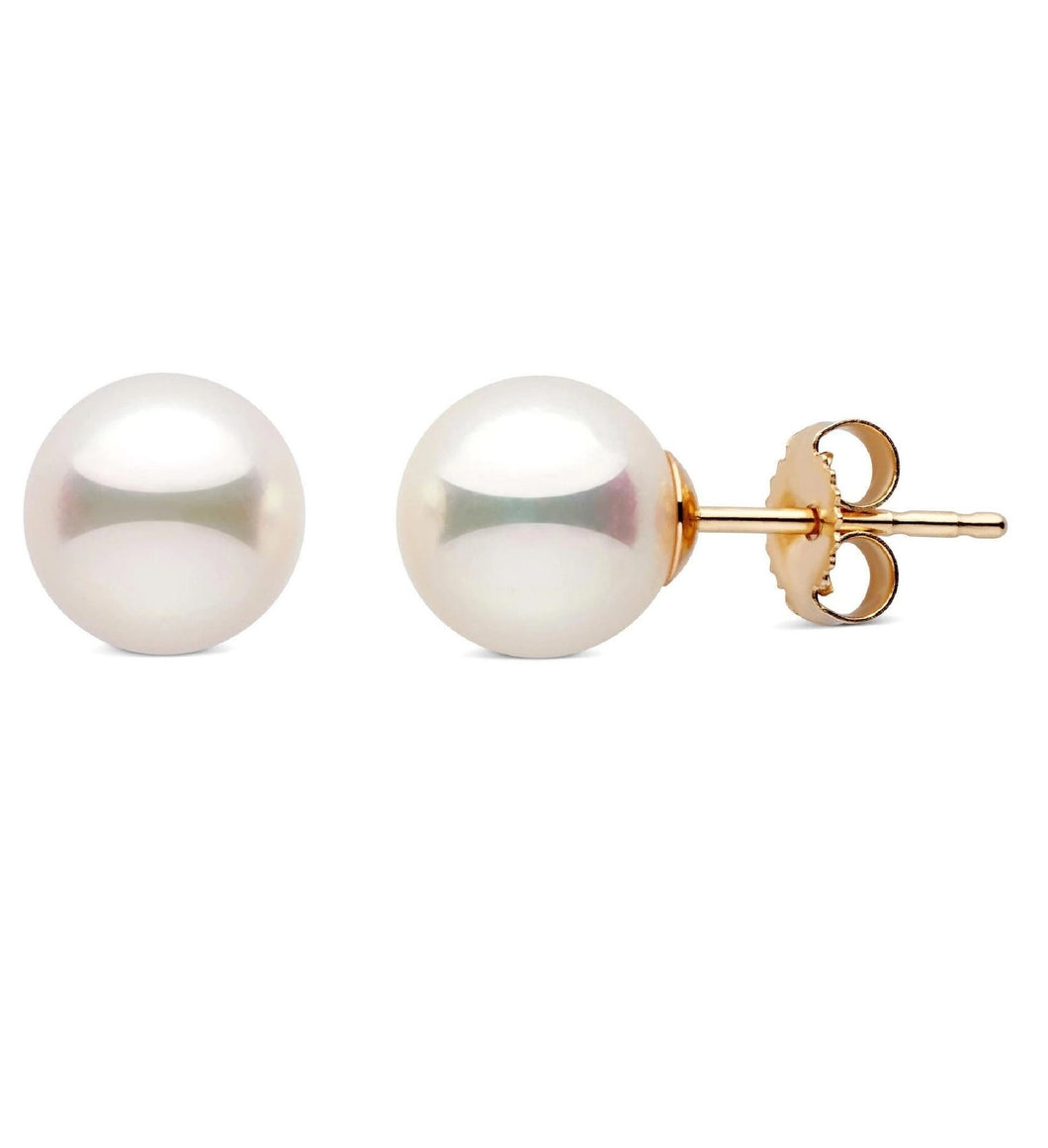 14k Gold 9.0mm Fresh Water Pearl Stud Earring, Available in White and Yellow Gold