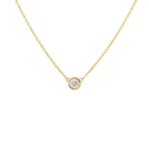 14k Yellow Gold 0.10Ct Bezel Set Diamond Necklace, available in White Gold and Yellow Gold