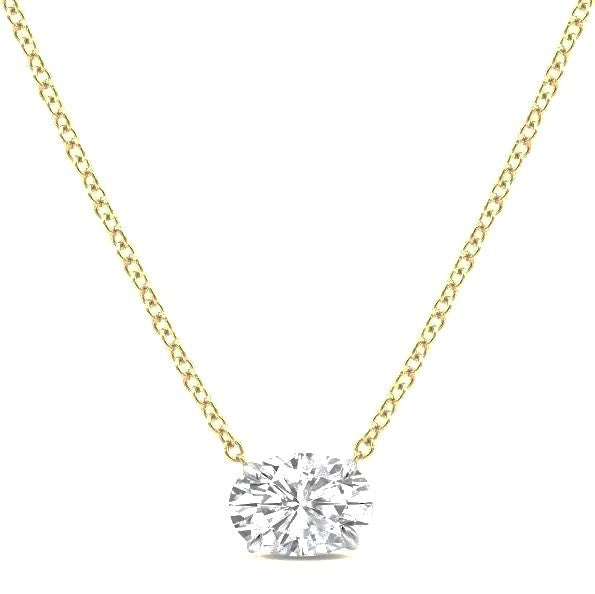 14k Two Tone Lab Grown Oval Diamond 0.71Ct E VS1 Horizontal Necklace