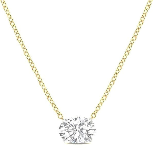 14k Two Tone Lab Grown Oval Diamond 0.71Ct E VS1 Horizontal Necklace