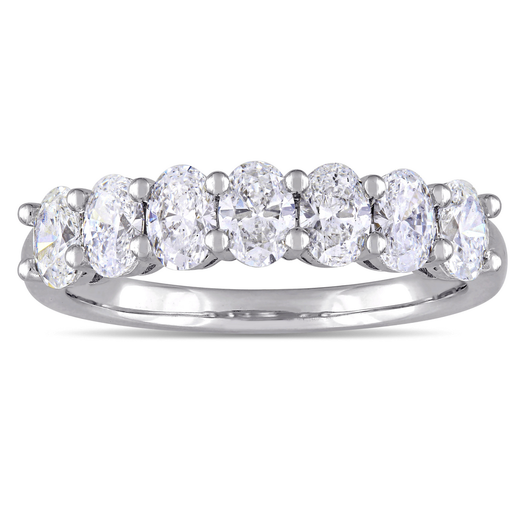 14k White Gold Seven Oval Diamond Band total Weight 0.95Ct