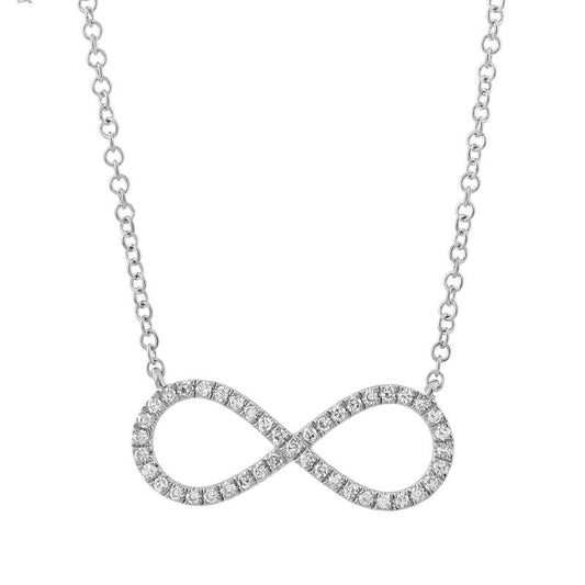 14k White Gold 0.12Ct Diamond Infinity Necklace with 43 Diamonds