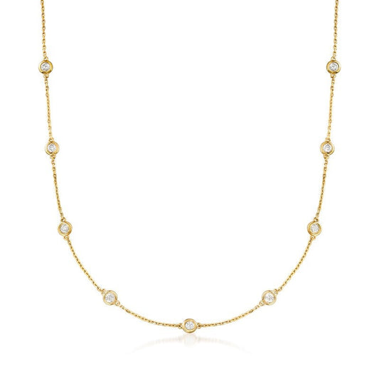 14k Yellow Gold 1.03 Ct Lab Grown Diamond by the Yard Necklace with 15 Diamonds