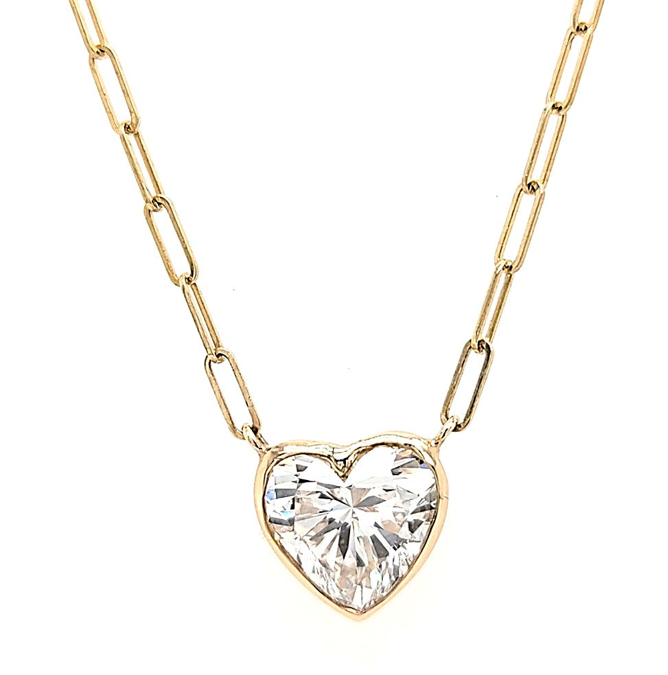 14k Yellow Gold 1.59Ct E VS1 Lab Grown Heart Diamond Necklace