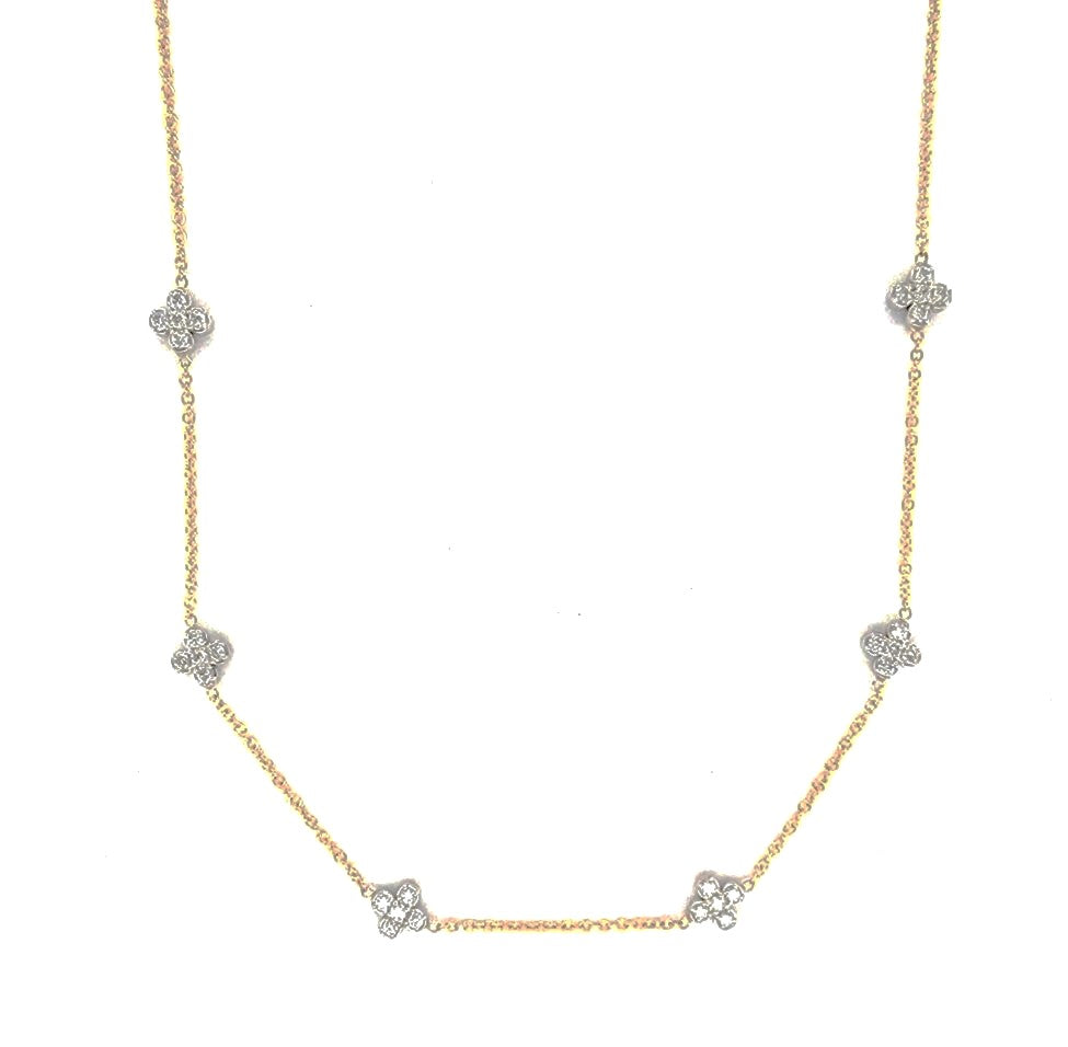 14k White and Yellow Gold Double Sided Clover Necklace, 1.80Ct with 60 Diamonds