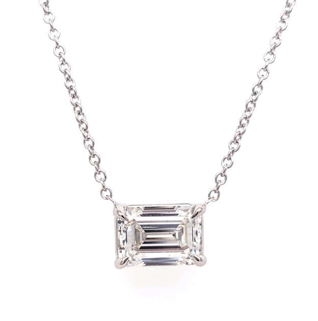 14k White Gold Emerald Cut Lab Grown Diamond 1.89Ct F VS1 Solitaire Necklace